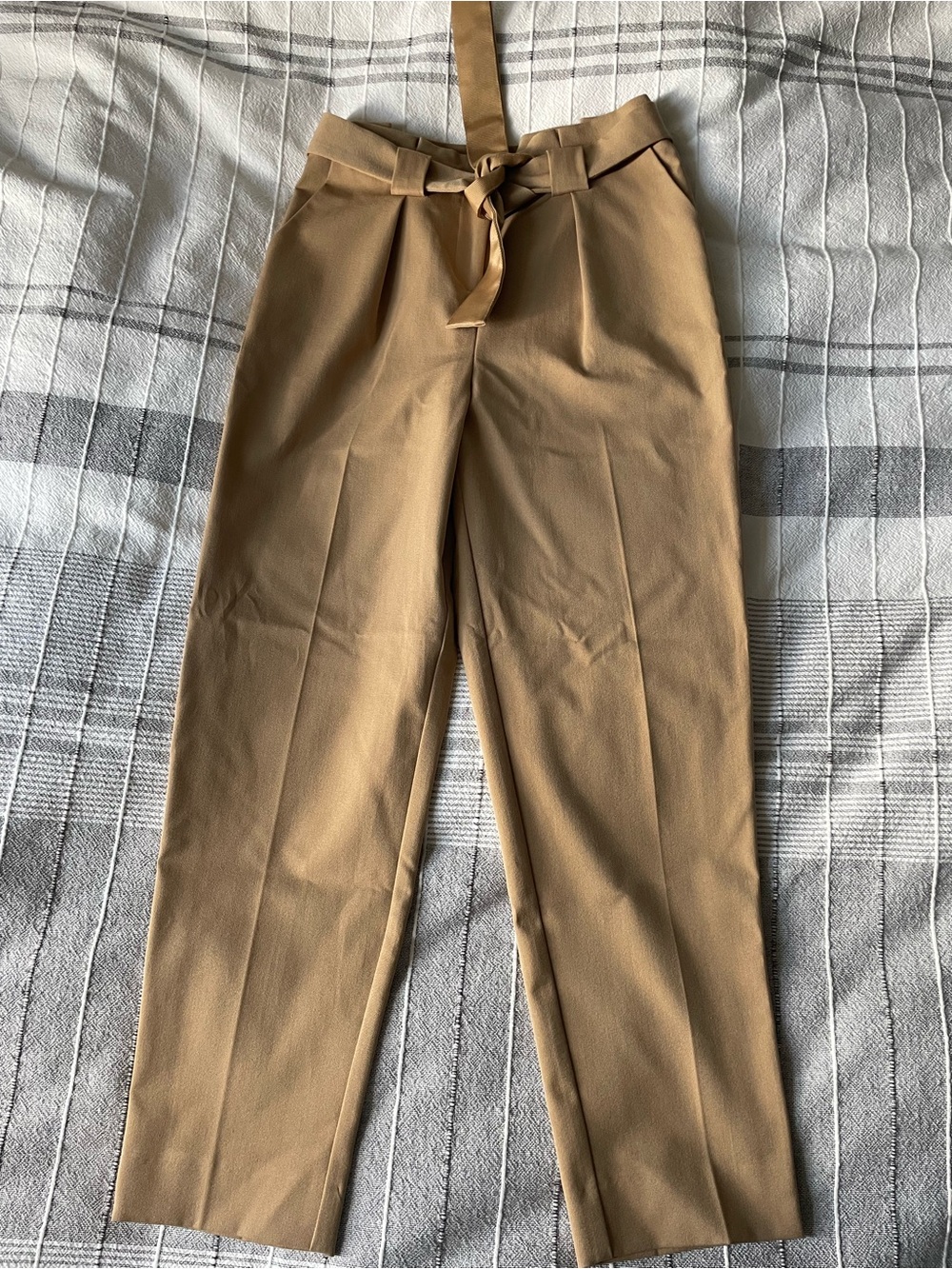 Topshop Tan Paperbag Waist Chinos with Tie Belt